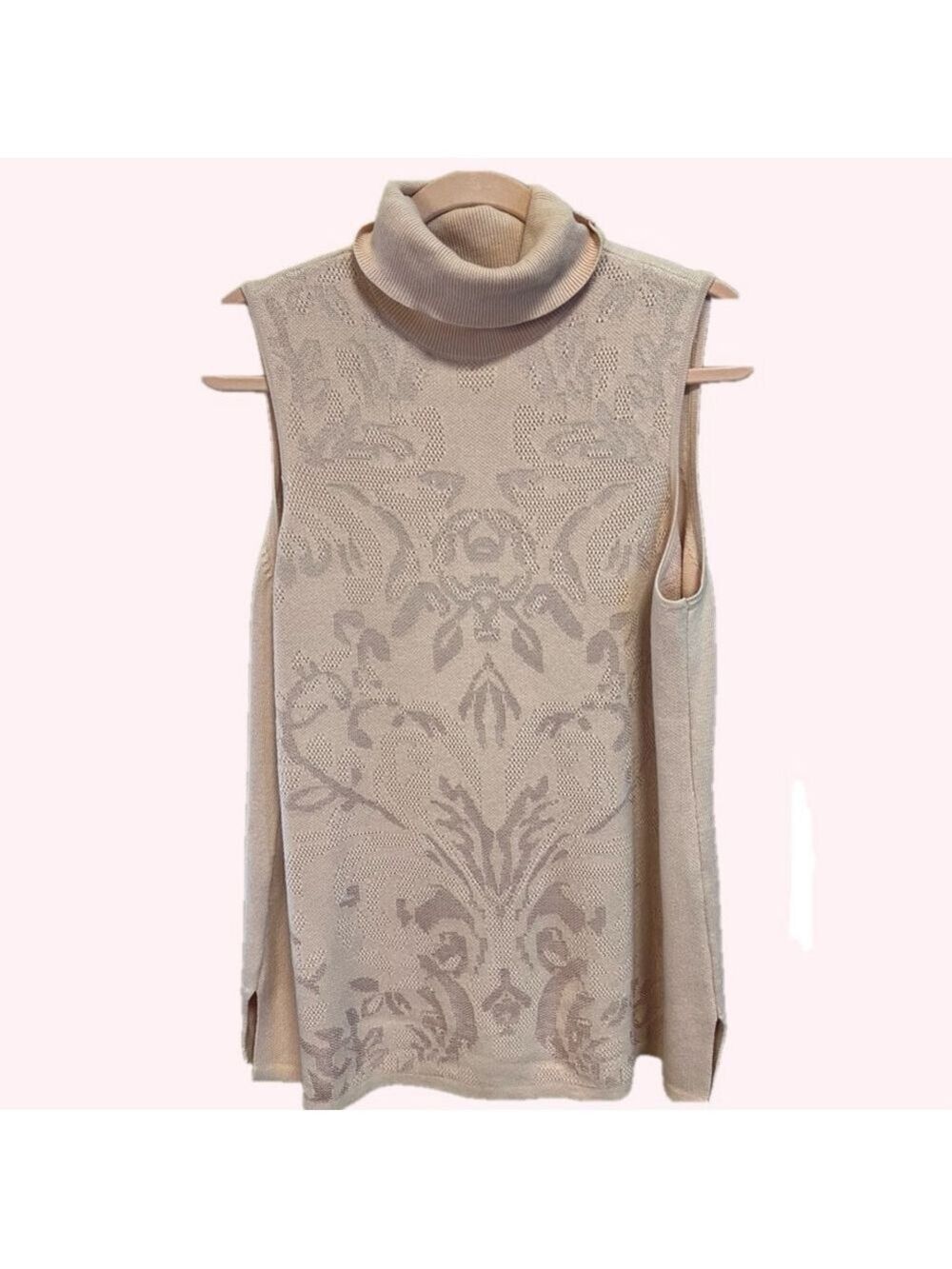 Chico's Sleeveless Pink Cowl Neck Sweater with Jacquard Design